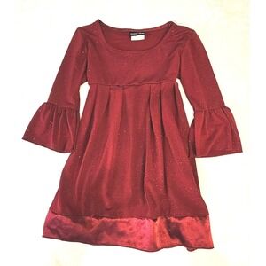 Paper Doll Girls Burgundy Glitter Bell Sleeve Empire Waist Dress Size 5 Holiday
